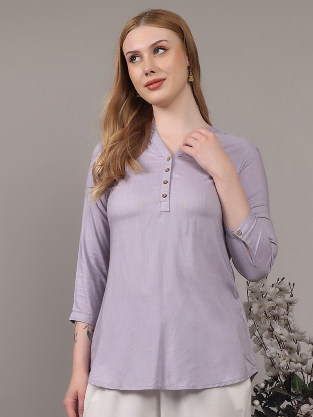 SUTI Mandarin Collar Regular Sleeves Regular Top