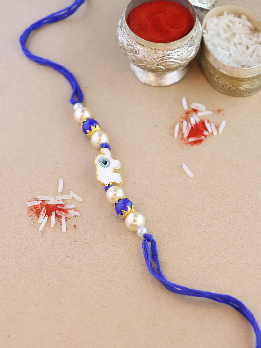 I Jewels Men Designer Elephant Enamel Evil Eye Rakhi With Roli  & Chawal