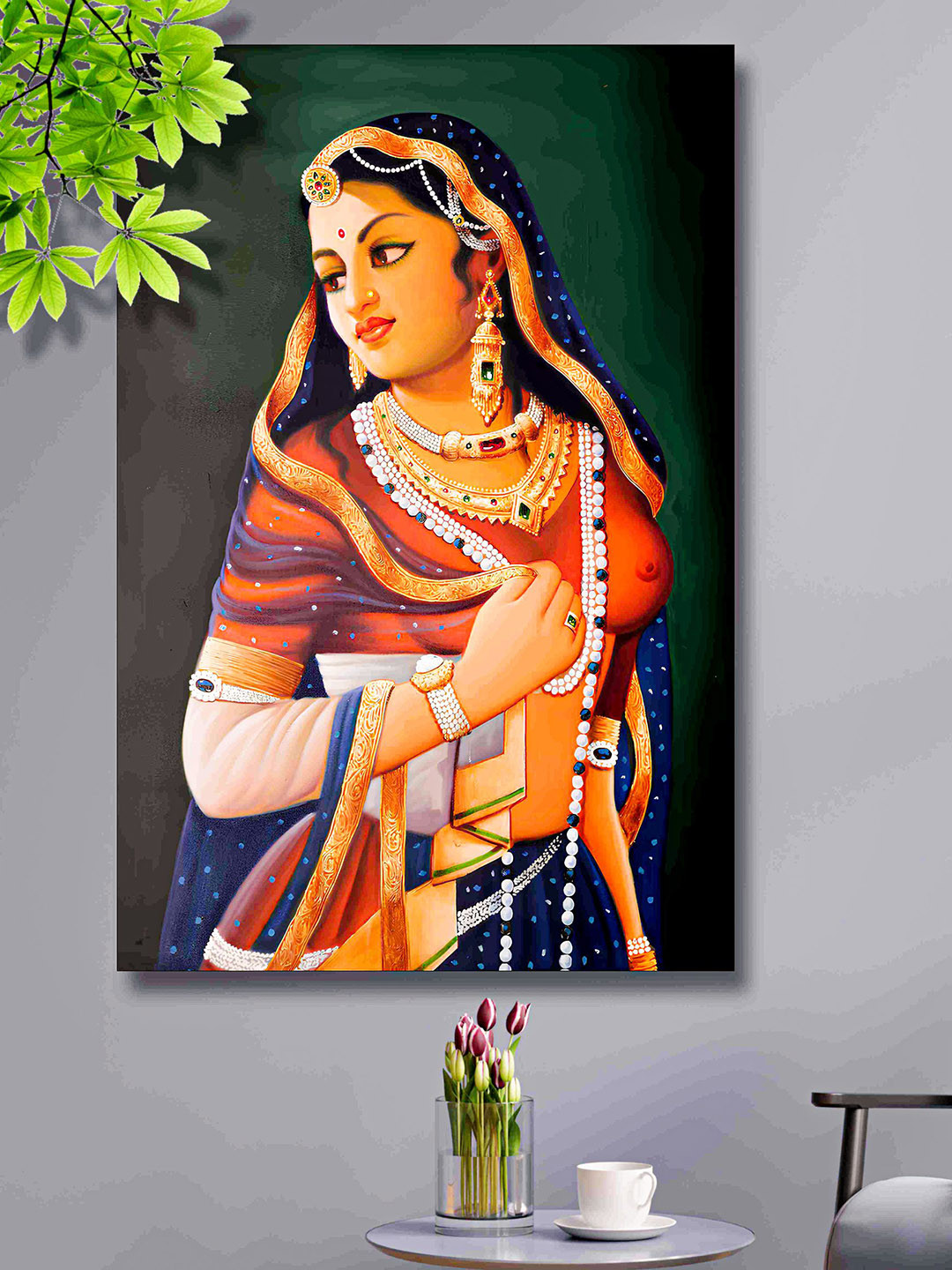 SAF Beige & Green Traditional Painting Canvas Wall Art