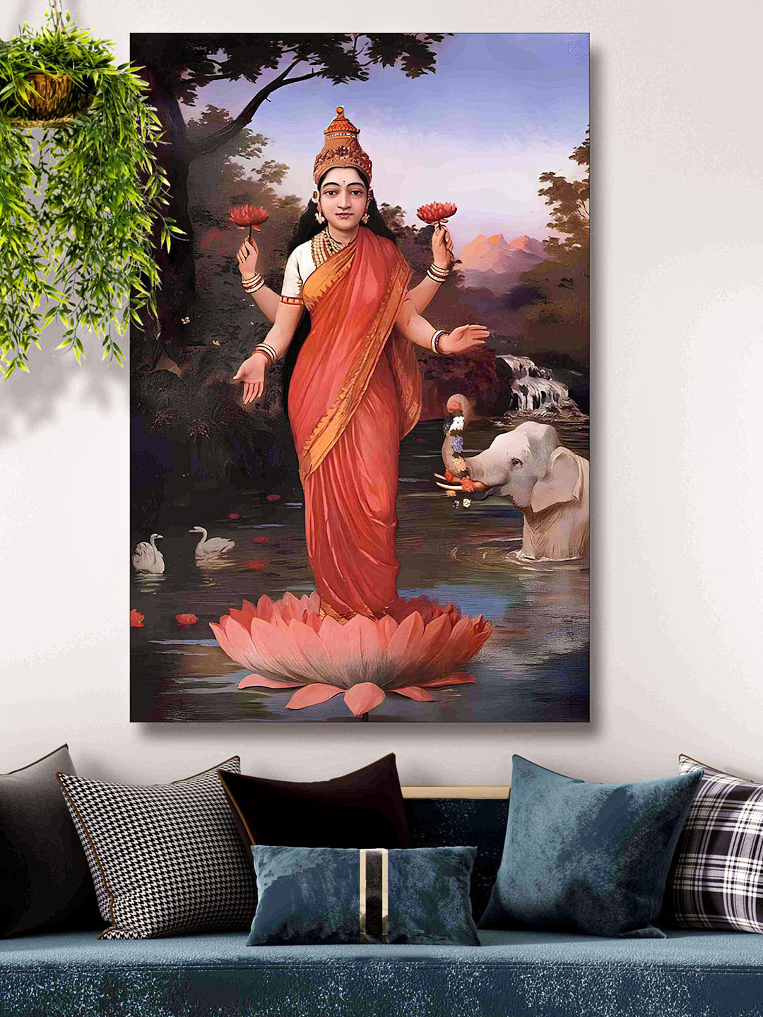 SAF Red & Brown Goddess Saraswati Painting Canvas Wall Art