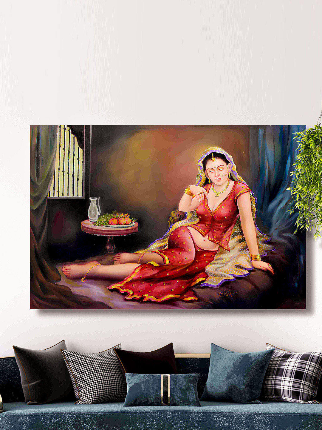 SAF Rajasthani Woman Canvas Wall Rectangle Paintings Wall Art - 36 x 24In