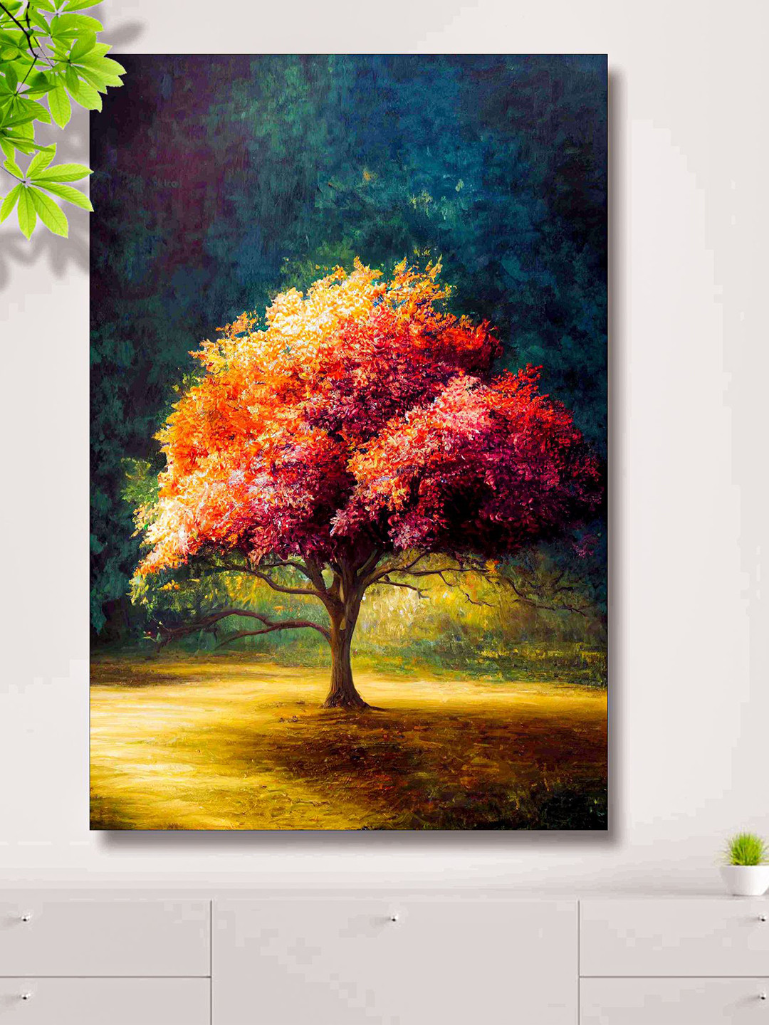 SAF Yellow & Blue Tree Painting Canvas Wall Art