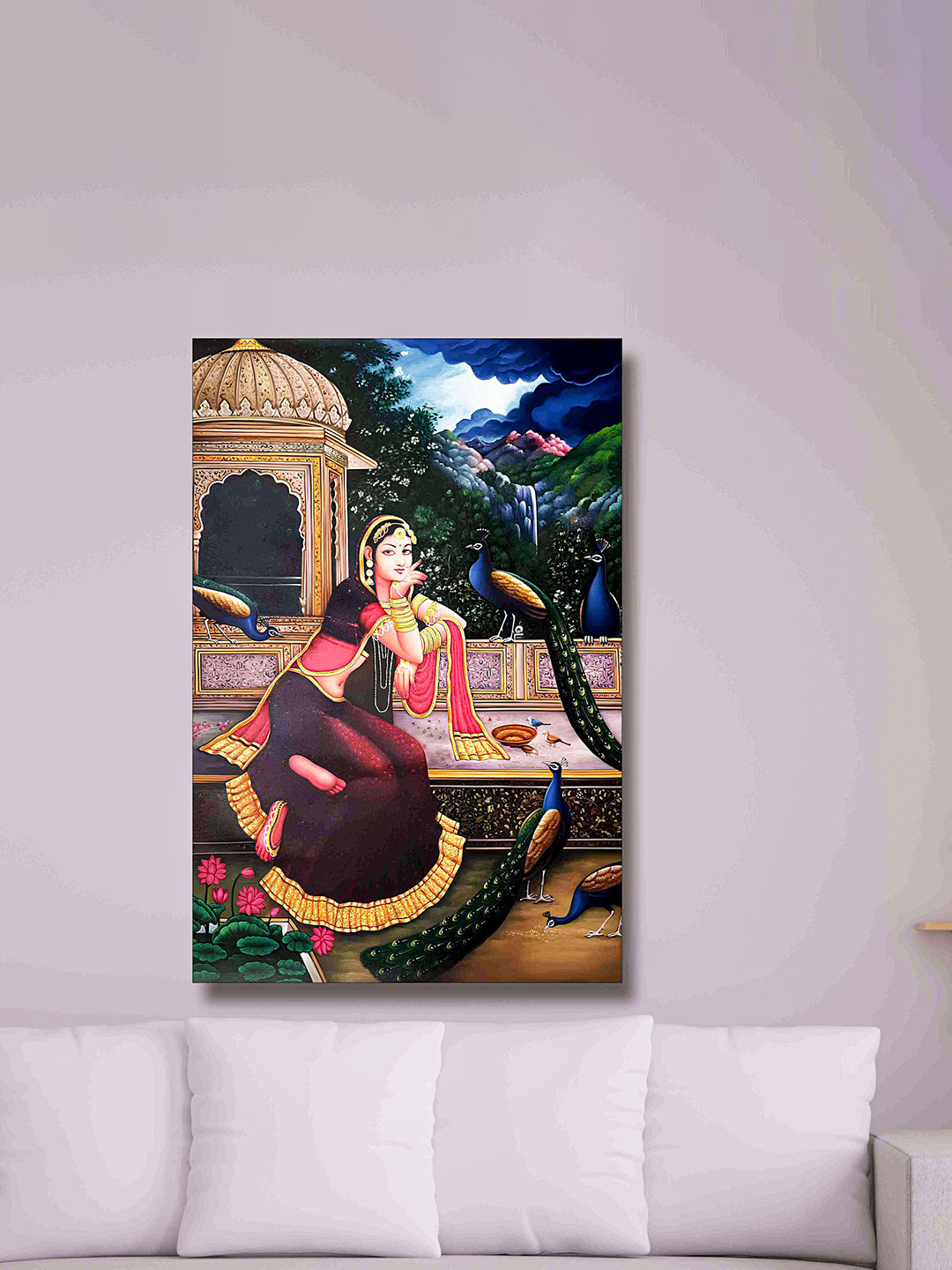 SAF Blue & Pink Traditional Woman Painting Wall Art