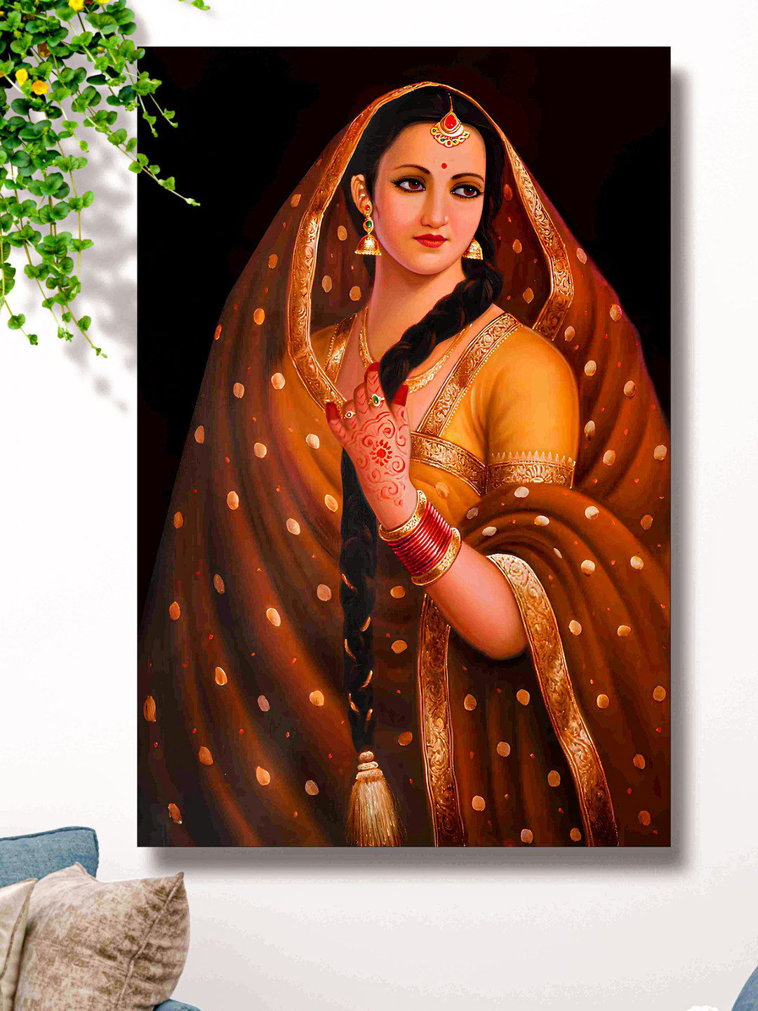 SAF Brown & Black Traditional Woman Printed Canvas Wall Art