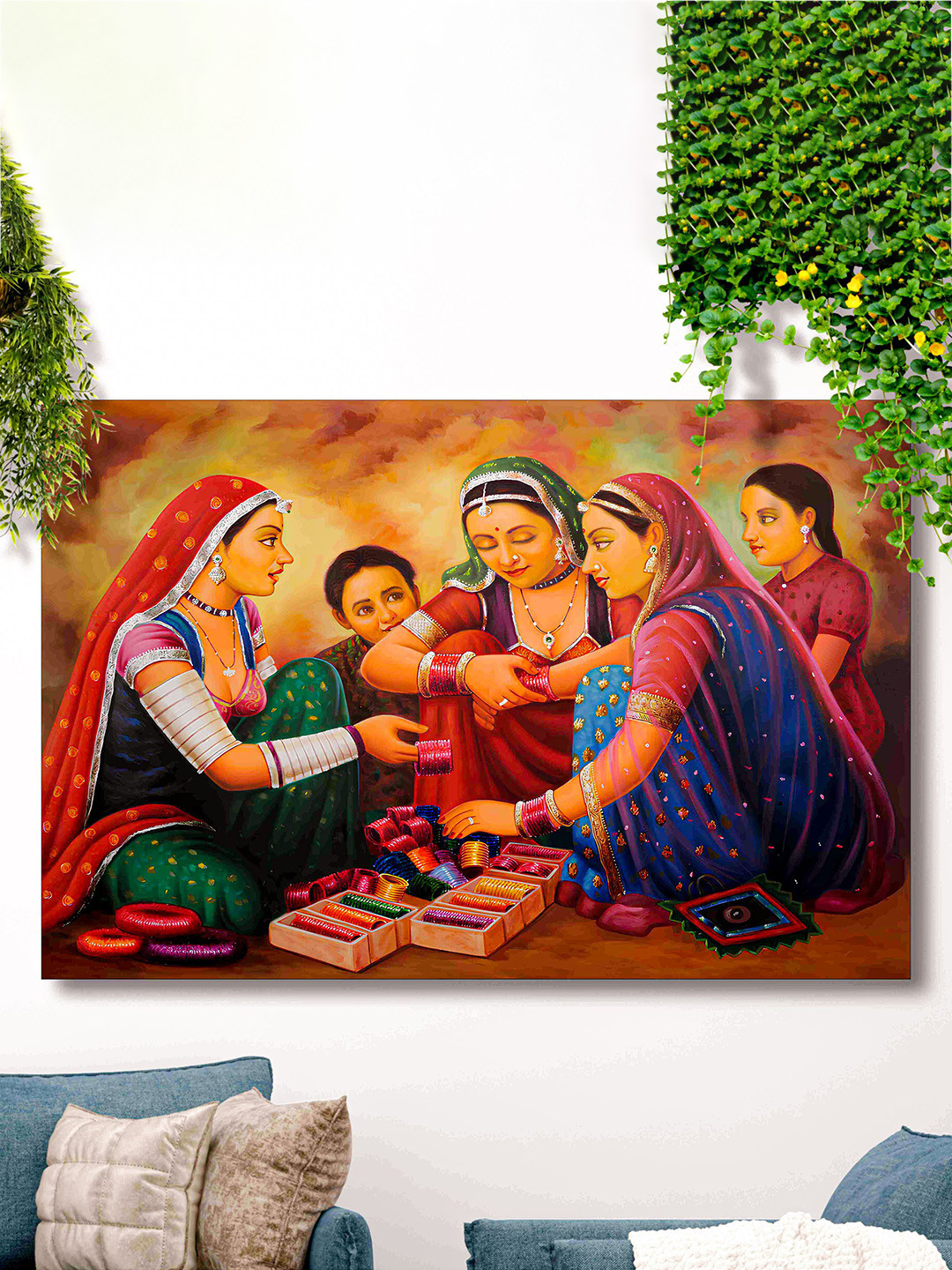 SAF Brown & Red Rajasthani Woman Printed Canvas Wall Art
