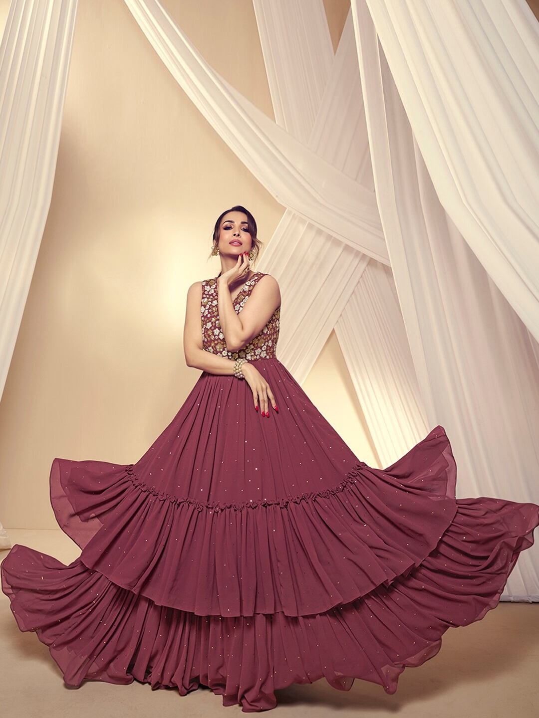 Buy Inddus Floral Sequins Mukaish Embroidered Maxi Dress Ethnic Dresses for Women 24275390 Myntra