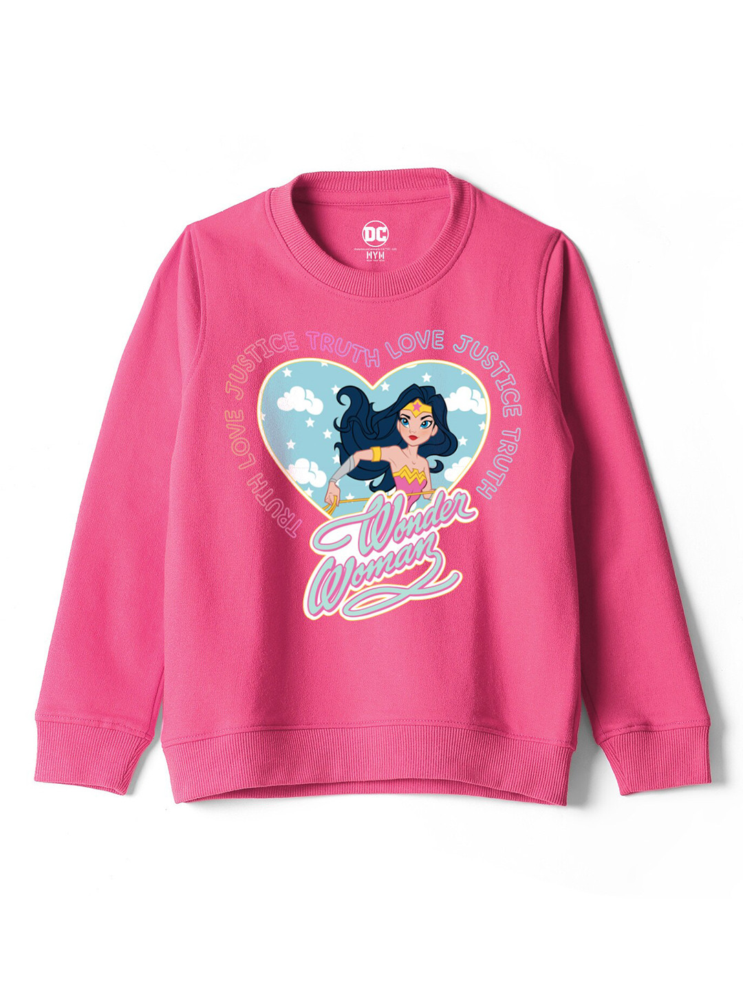 Wear Your Mind Girls Wonder Women Printed Long Sleeves Pure Cotton Sweatshirt