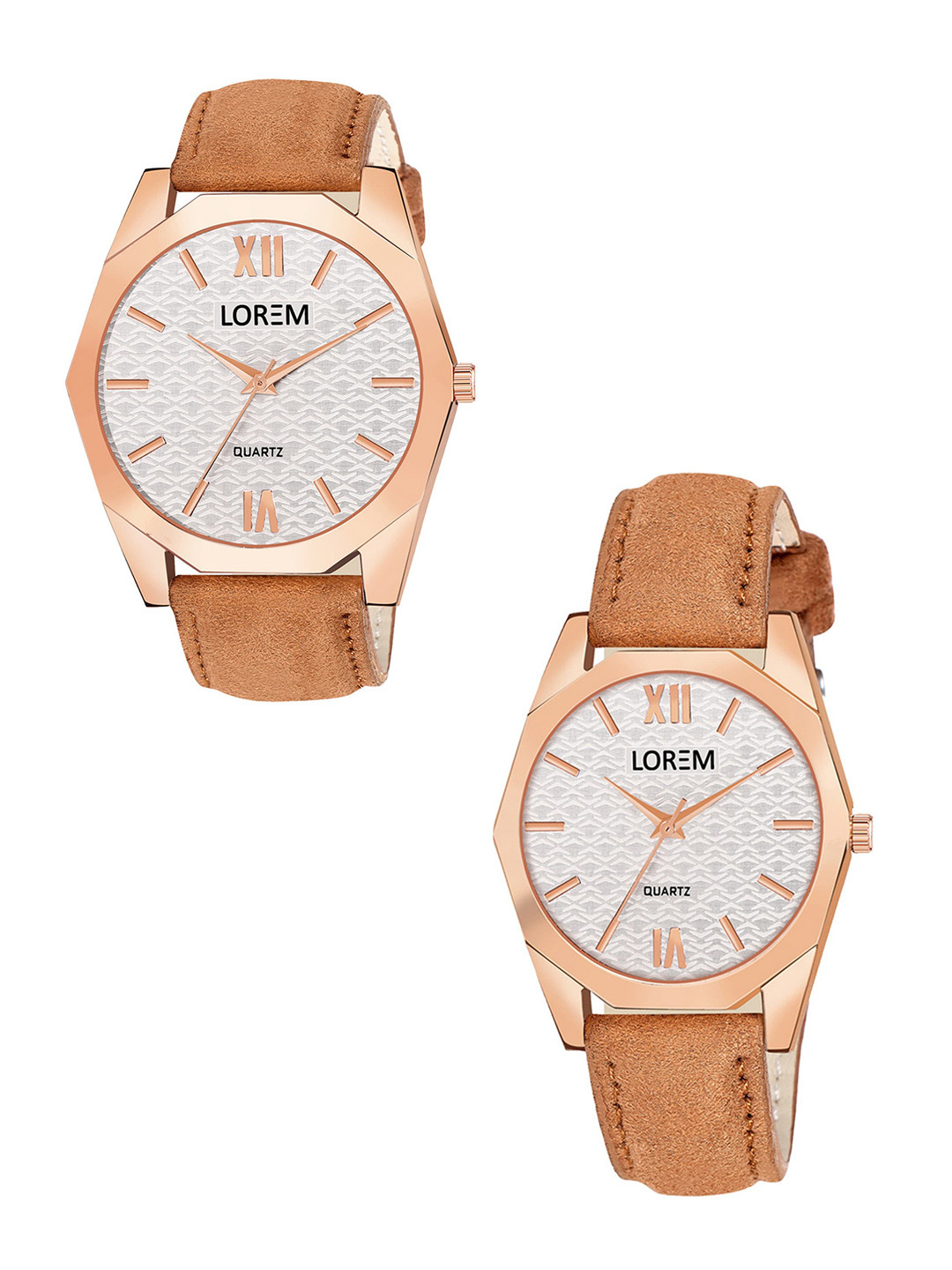 LOREM Unisex Set Of 2 Printed Dial Leather Straps Analogue Couple Watches LR84-LR331