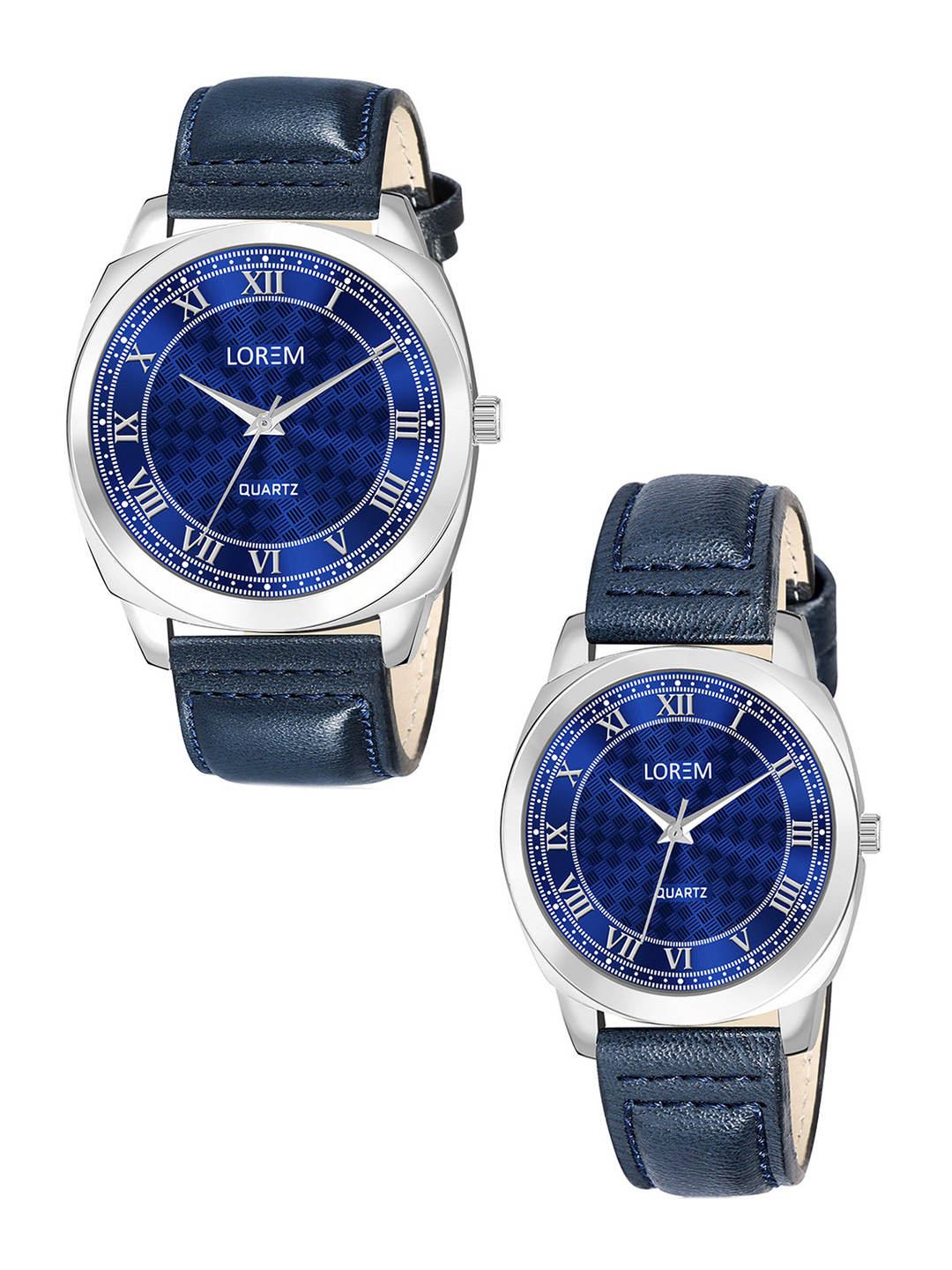 LOREM Unisex Blue Brass Dial & Blue Leather Textured Straps Analogue Watch LR92-LR339