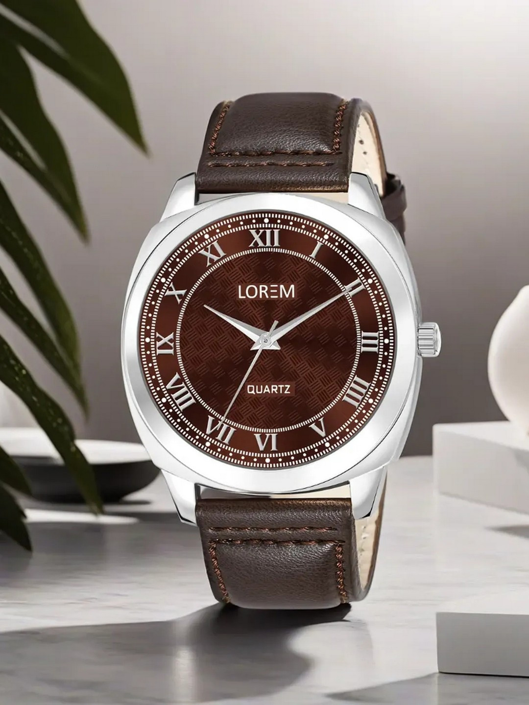 LOREM Men Textured Dial & Leather Straps Analogue Watch LR91