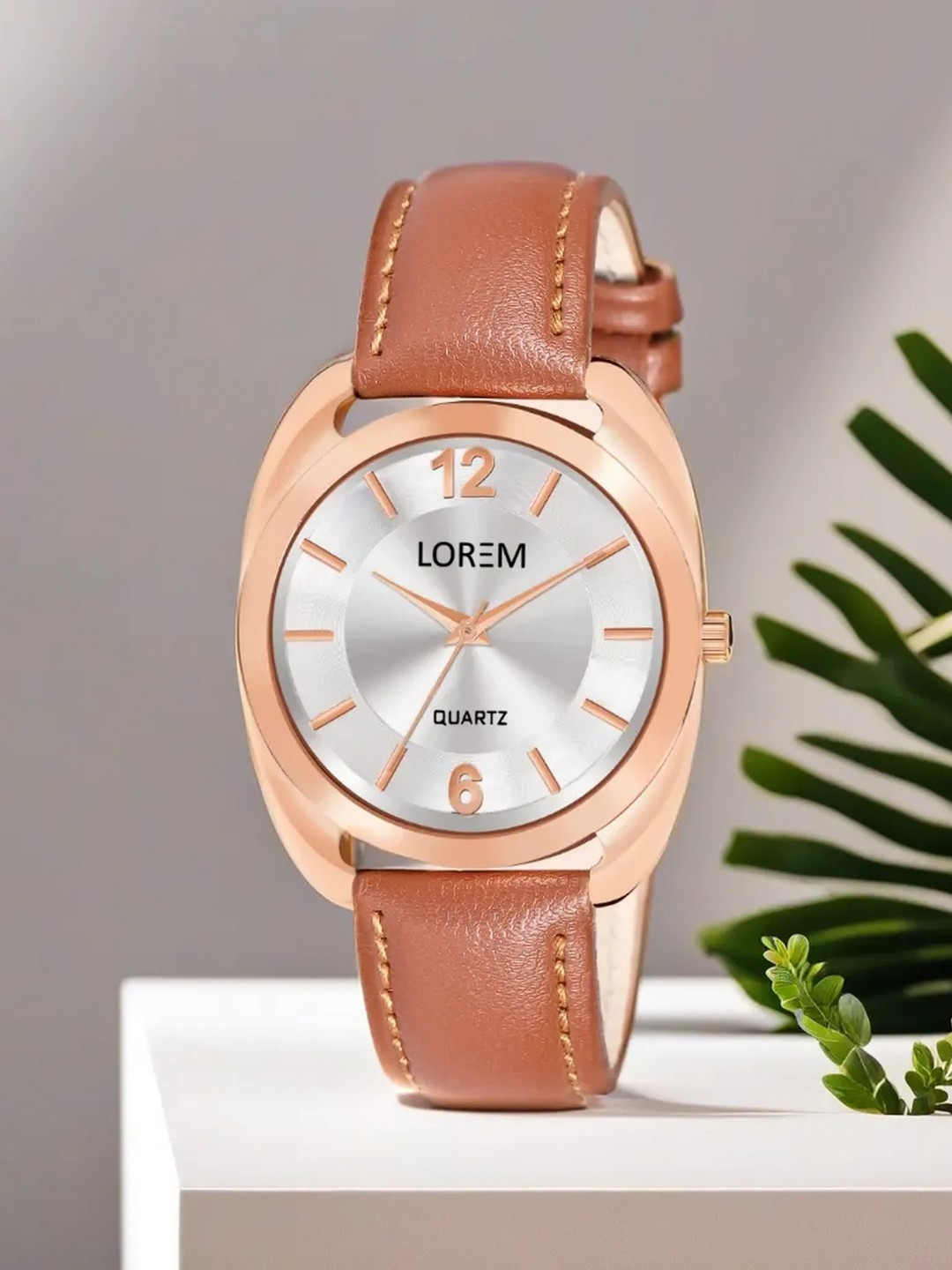 LOREM Women Brass Dial & Leather Textured Straps Analogue Watch LR325