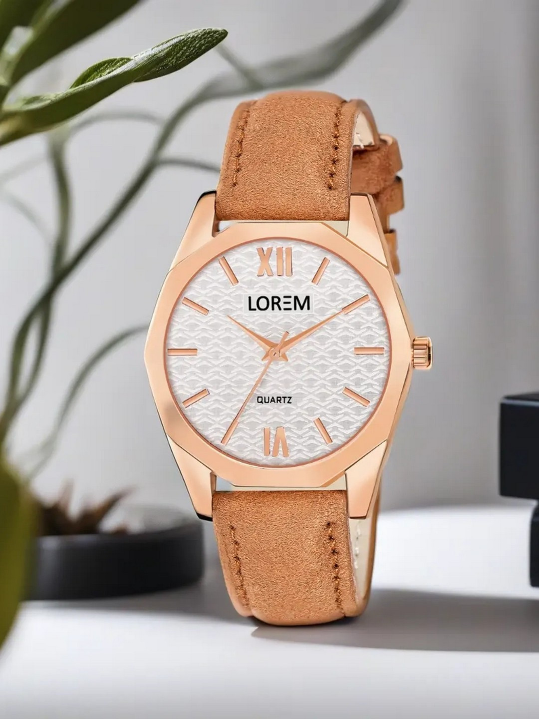 LOREM Women Brass Dial & Leather Straps Analogue Watch LR331