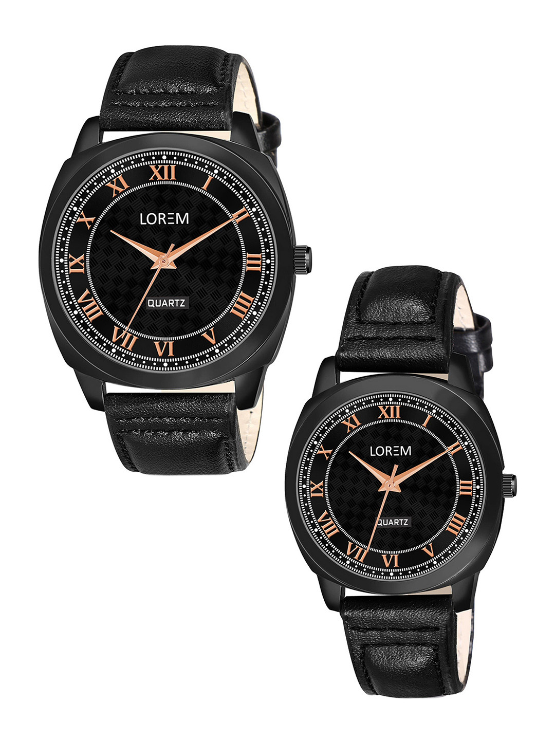 LOREM Unisex Set Of 2 Textured Dial & Leather Straps Analogue Watch LR87-LR334