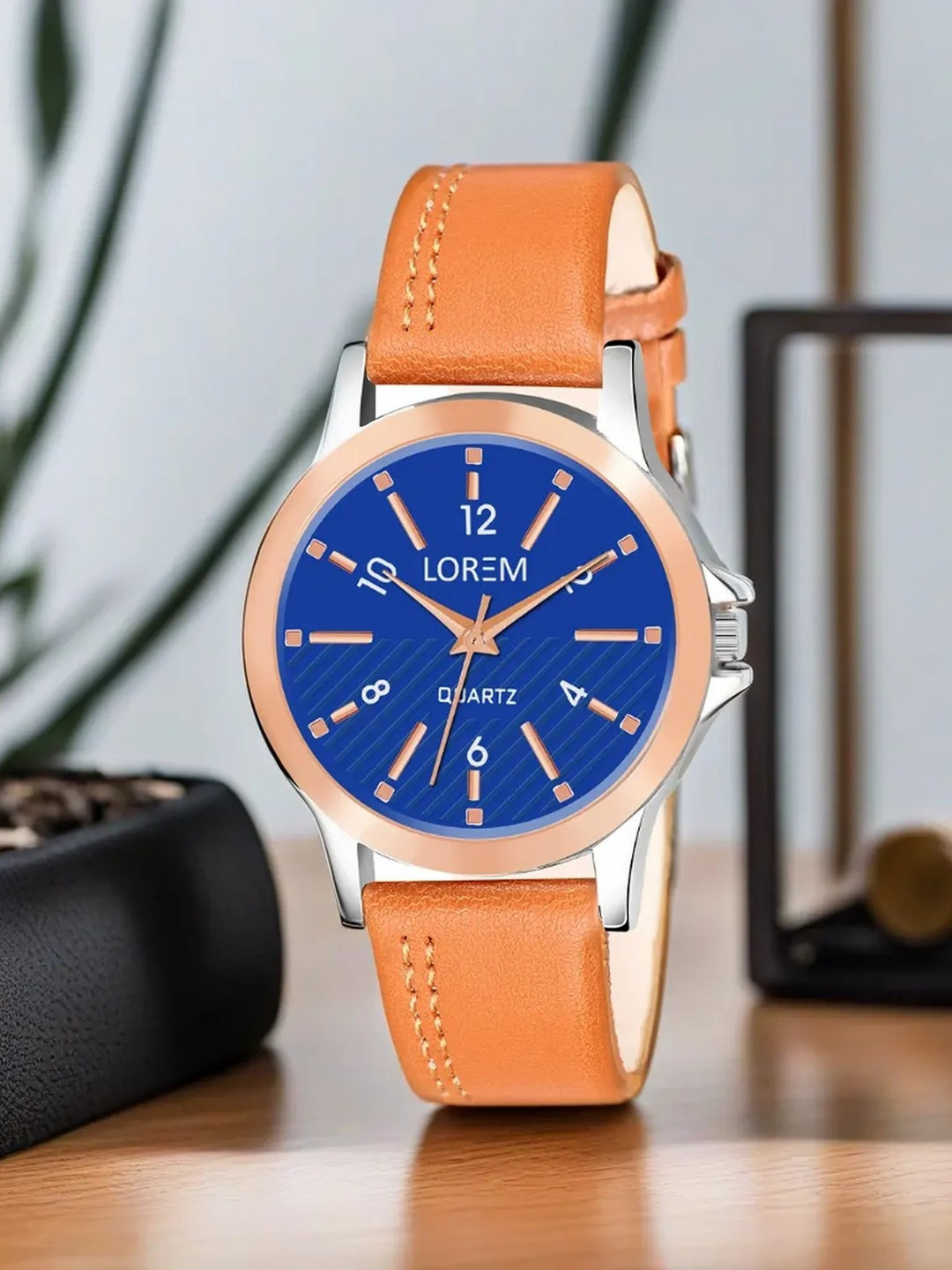 LOREM Women Brass Dial & Leather Straps Analogue Watch LR342
