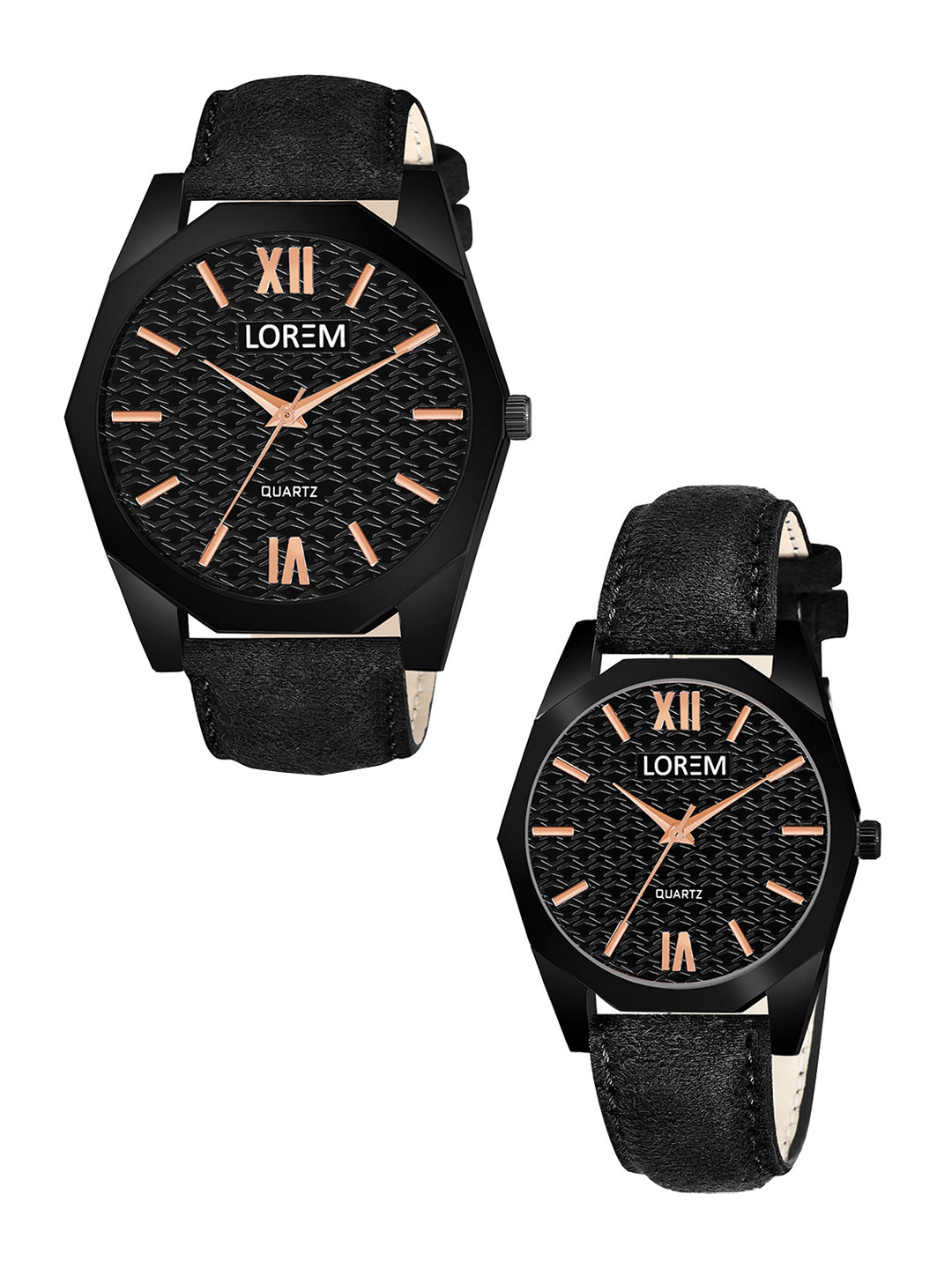 LOREM Unisex Brass Embellished Dial & Leather Straps Analogue Watch LR81-LR328