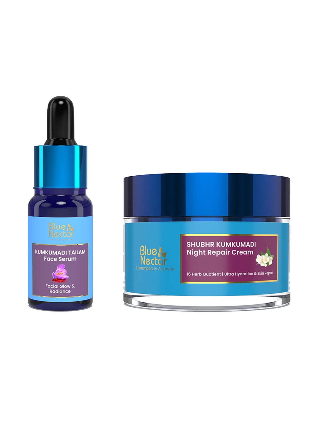 Blue Nectar Shubhr Kumkumadi Tailam Face Serum - 10ml & Kumkumadi Night Repair Cream - 50g