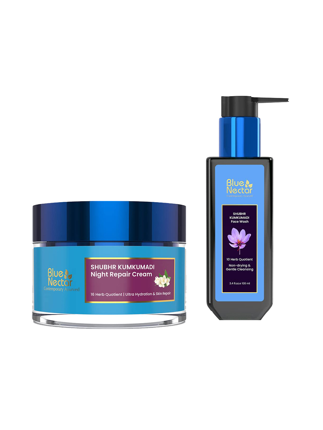 Blue Nectar Shubhr Kumkumadi Set of Night Repair Cream & Face Wash - 50g + 100ml