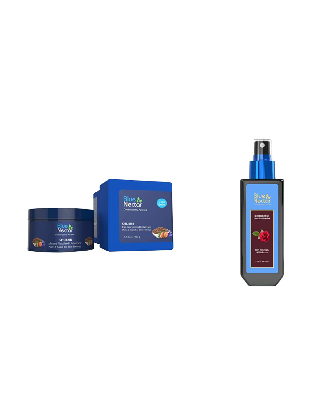 Blue Nectar Almond & Flax Seed 3-in-1 Ubtan Face Mask - 200g & Rose Face Toner - 200ml