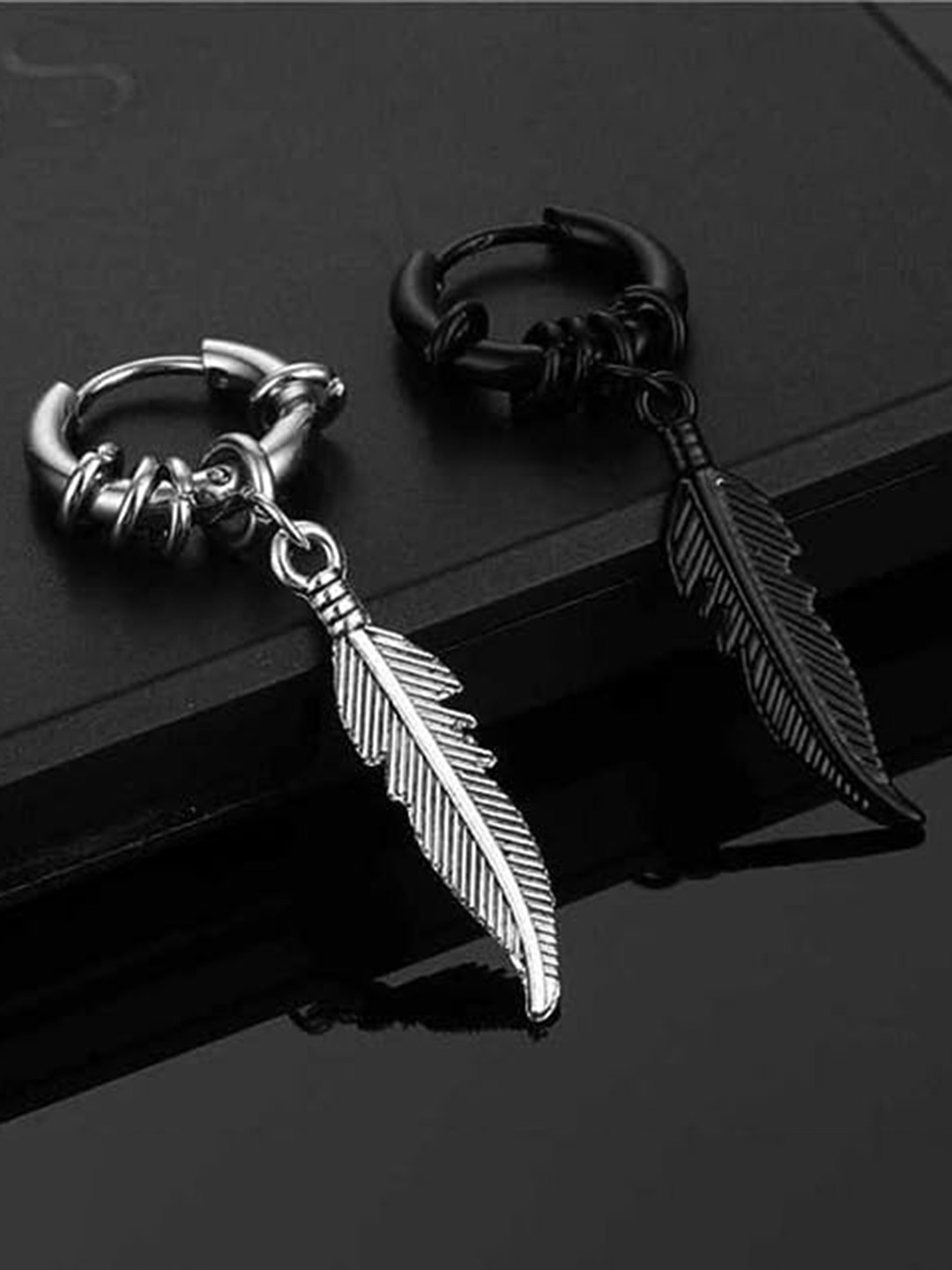 KRYSTALZ Feather Shaped Hoop Earrings