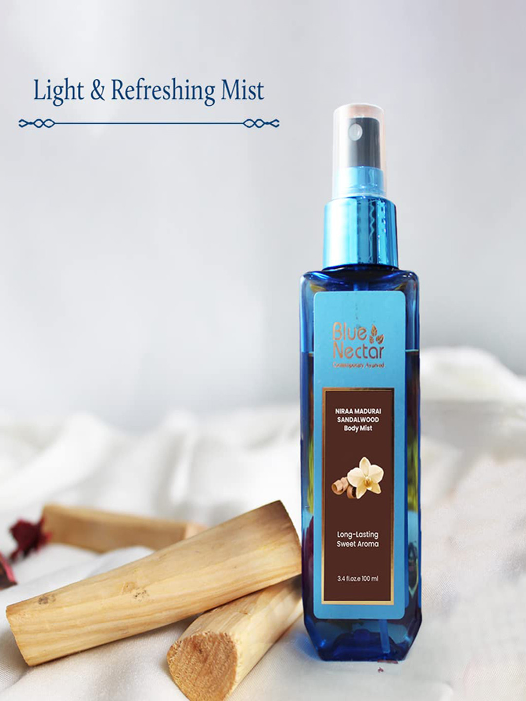 Blue Nectar Madurai Sandalwood Body Mist for Long Lasting Freshness-100ml
