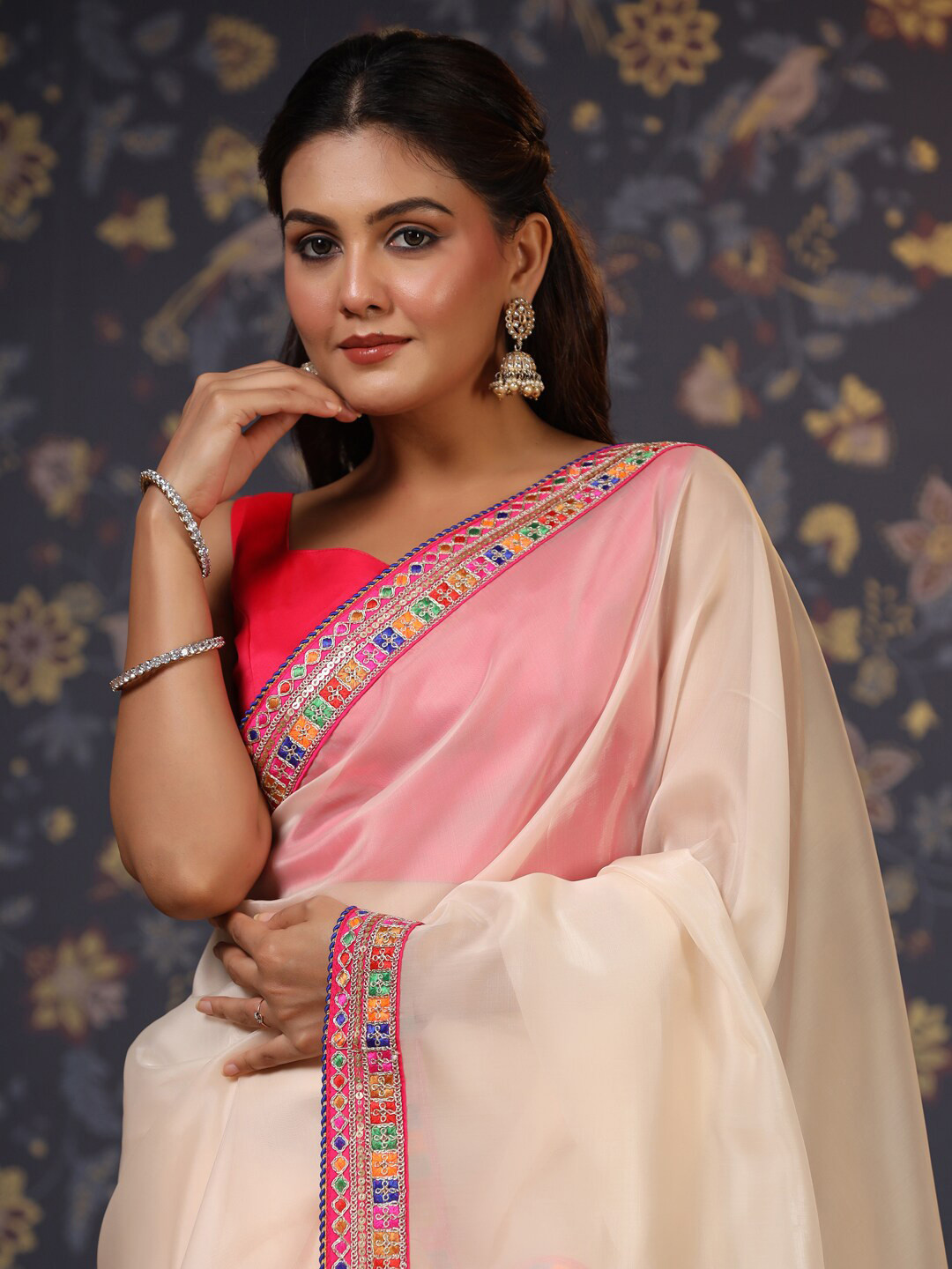 House of Pataudi Organza Saree With Blouse Piece