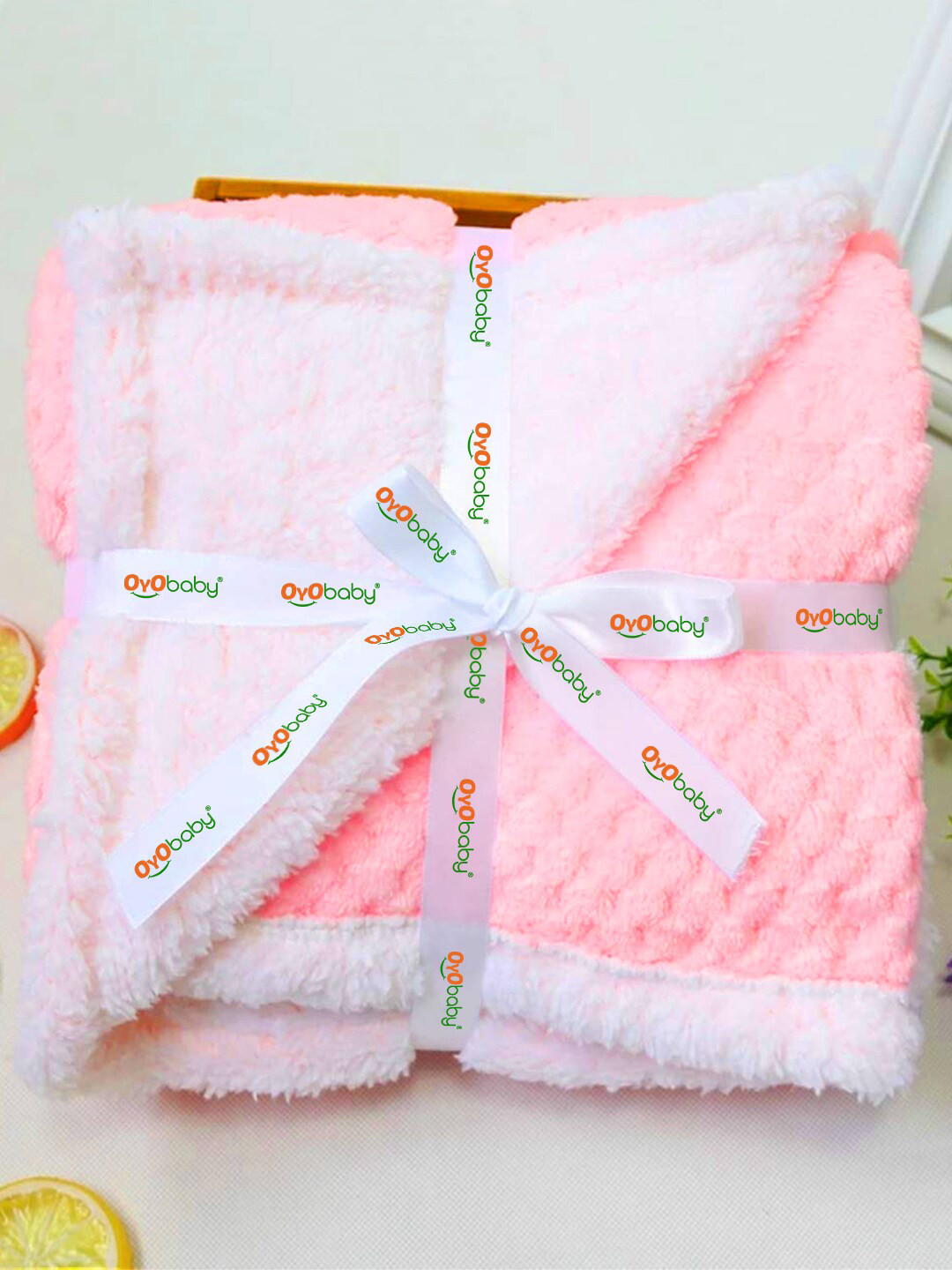 OyO Baby Infants Kids Pink & White Super Soft Square Baby Blanket