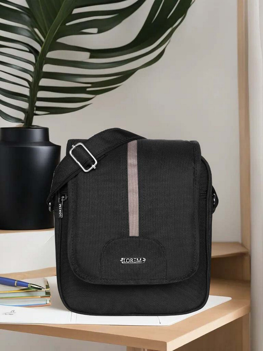 LOREM PVC Coated Matty Fabric Cross Body Messenger Bag