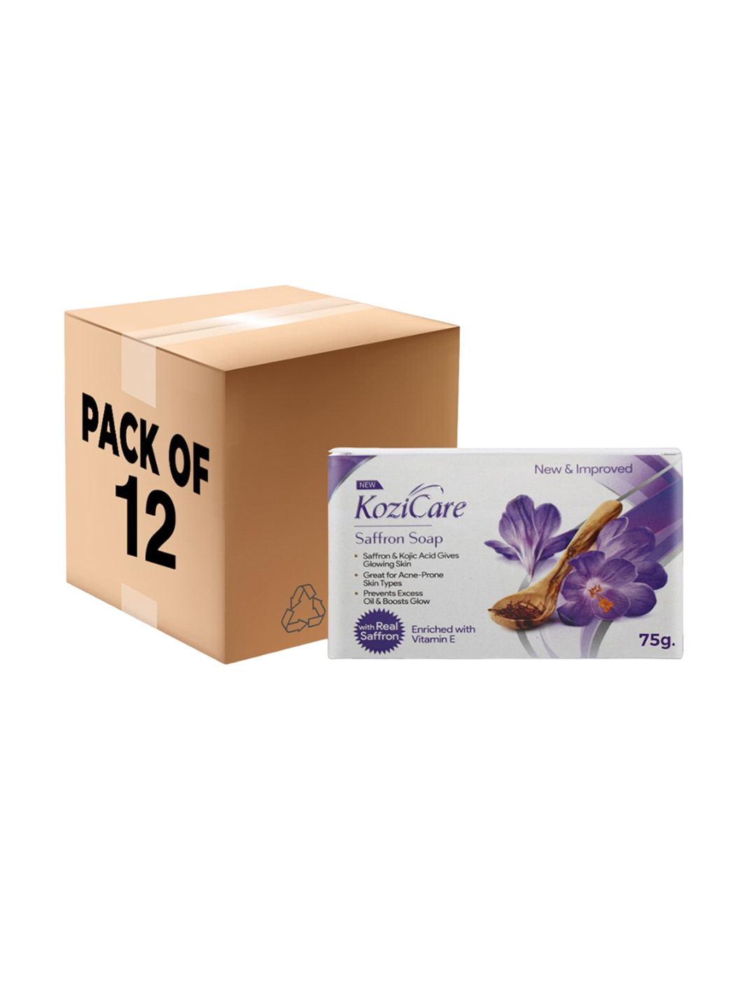 KOZICARE Pack Of 12 Saffron Soap With Real Saffron+Vit E+Kojic Acid - 75g each