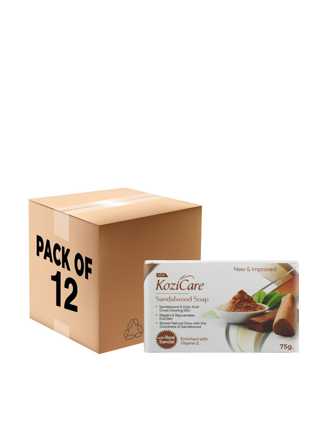 KOZICARE Pack of 12 Sandalwood Bath Soap with Vit E+Kojic Acid - 75g each