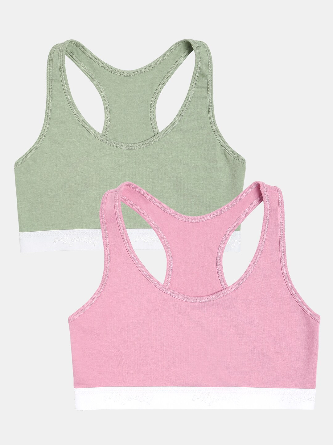 Sillysally Girls Pack of 2 Full Coverage Double Layer Cotton Sports Bra