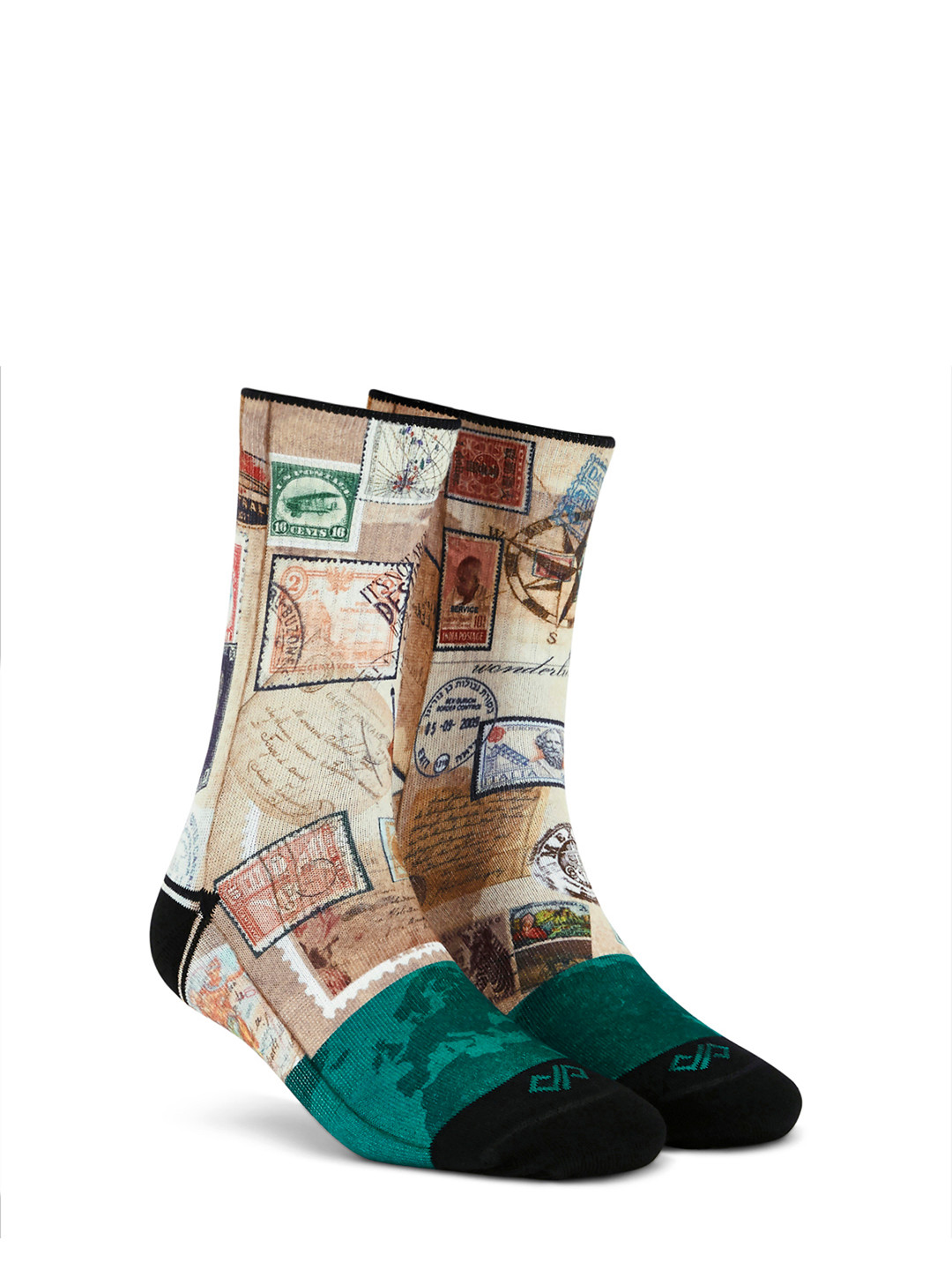 Dynamocks Unisex Beige & Teal Blue Voyager Crew Length Socks