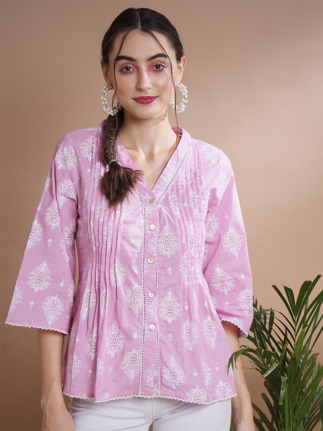 Sangria Ethnic Motifs Printed Cotton A Line Top - Tops for Women 24282106 | Myntra