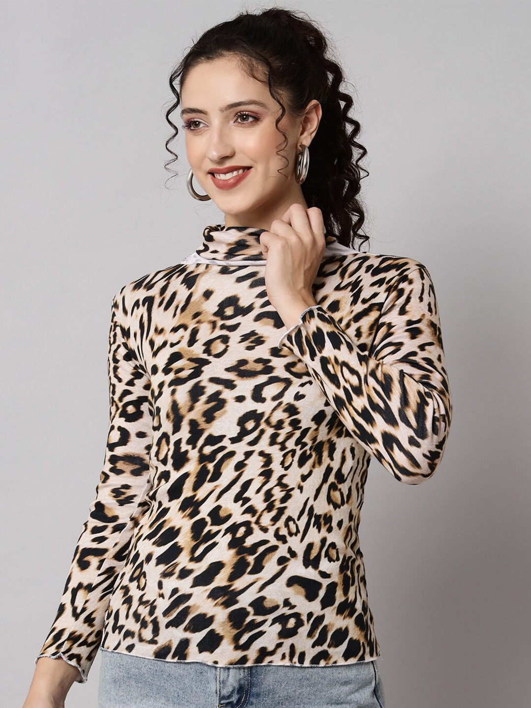 BAESD Animal Printed High Neck Regular Top