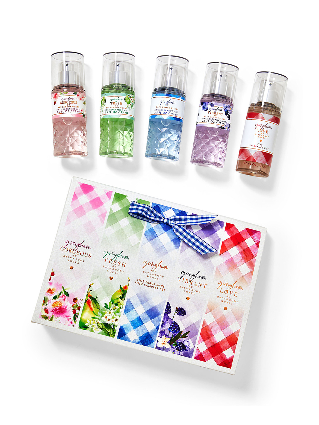 Bath & Body Works 5 Pcs Gingham Fine Fragrance Mist Sampler Gift Box Set - 75ml Each
