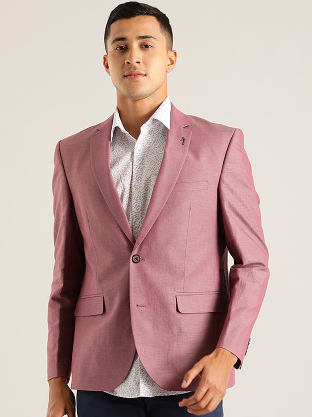 Indian Terrain Notched Lapel Single-Breasted Cotton Linen Blazer