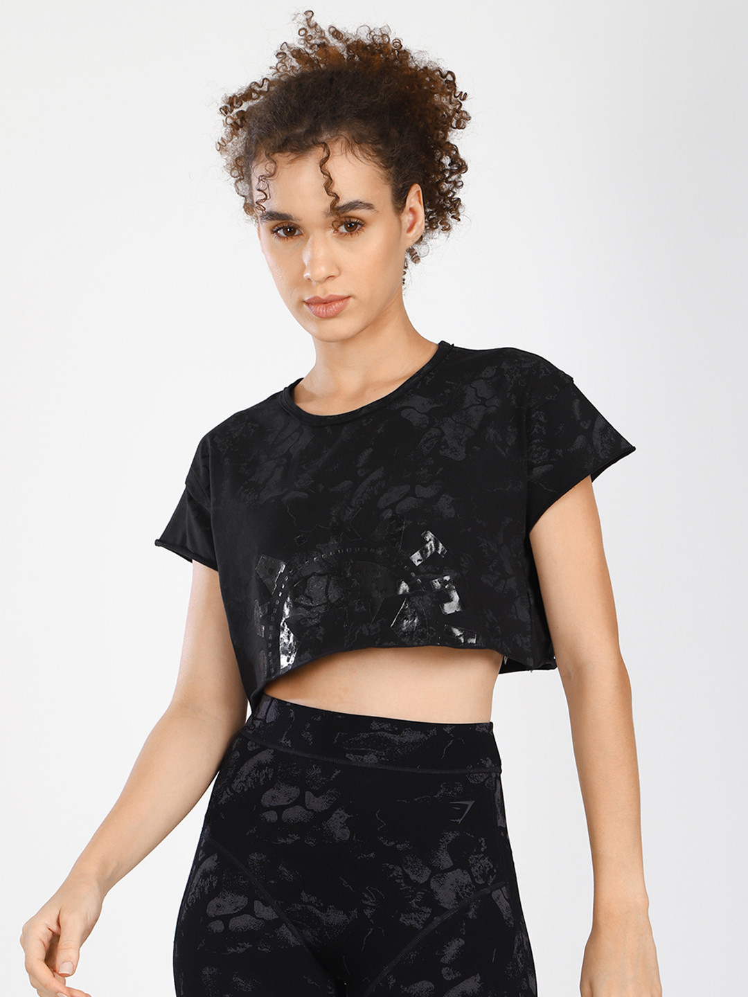 Gymshark KK Twins Raw Crop Typography Printed T-shirt