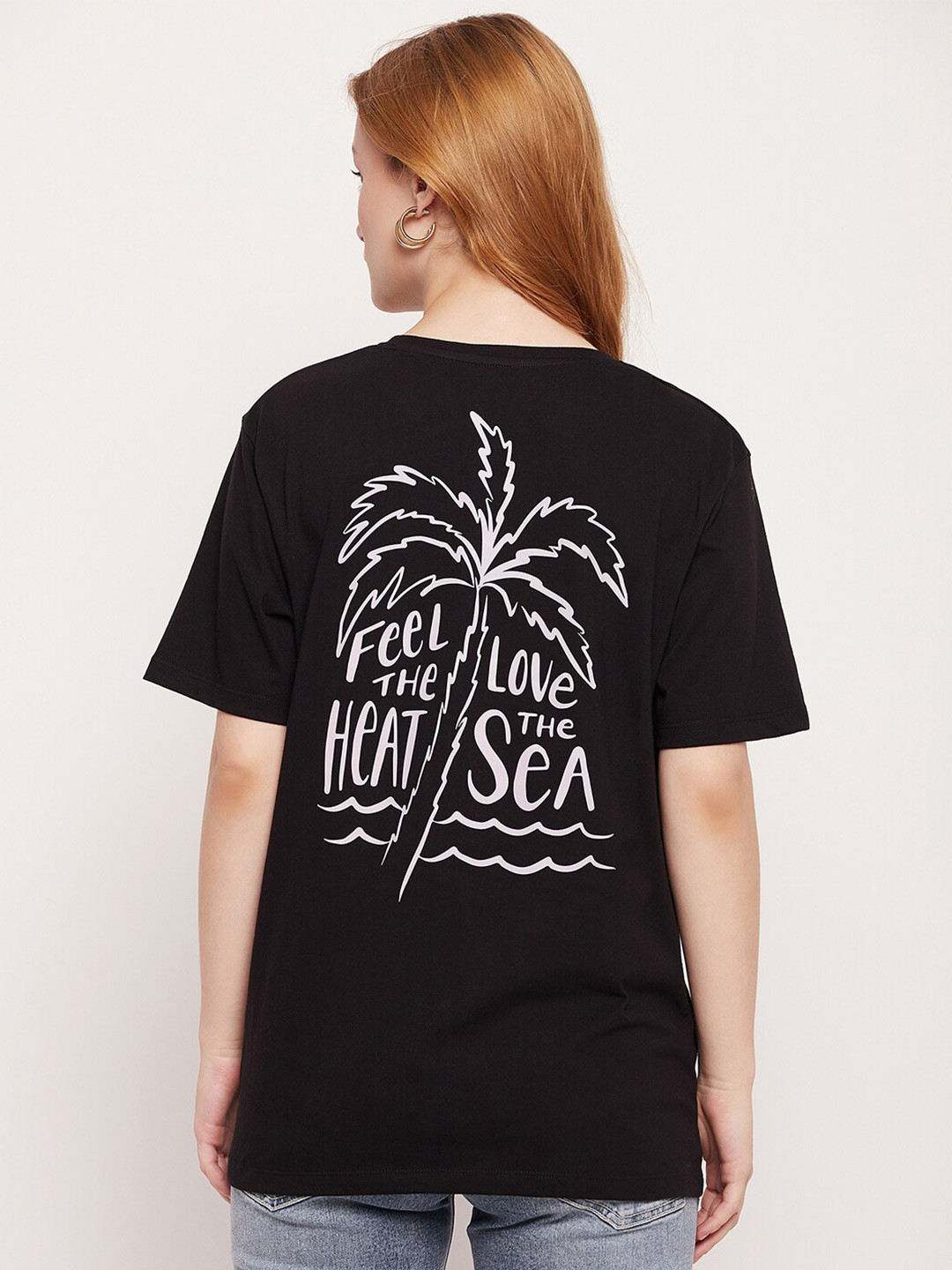 Mast & Harbour Black & White Typography Printed Oversized Fit Pure Cotton Casual T-shirt