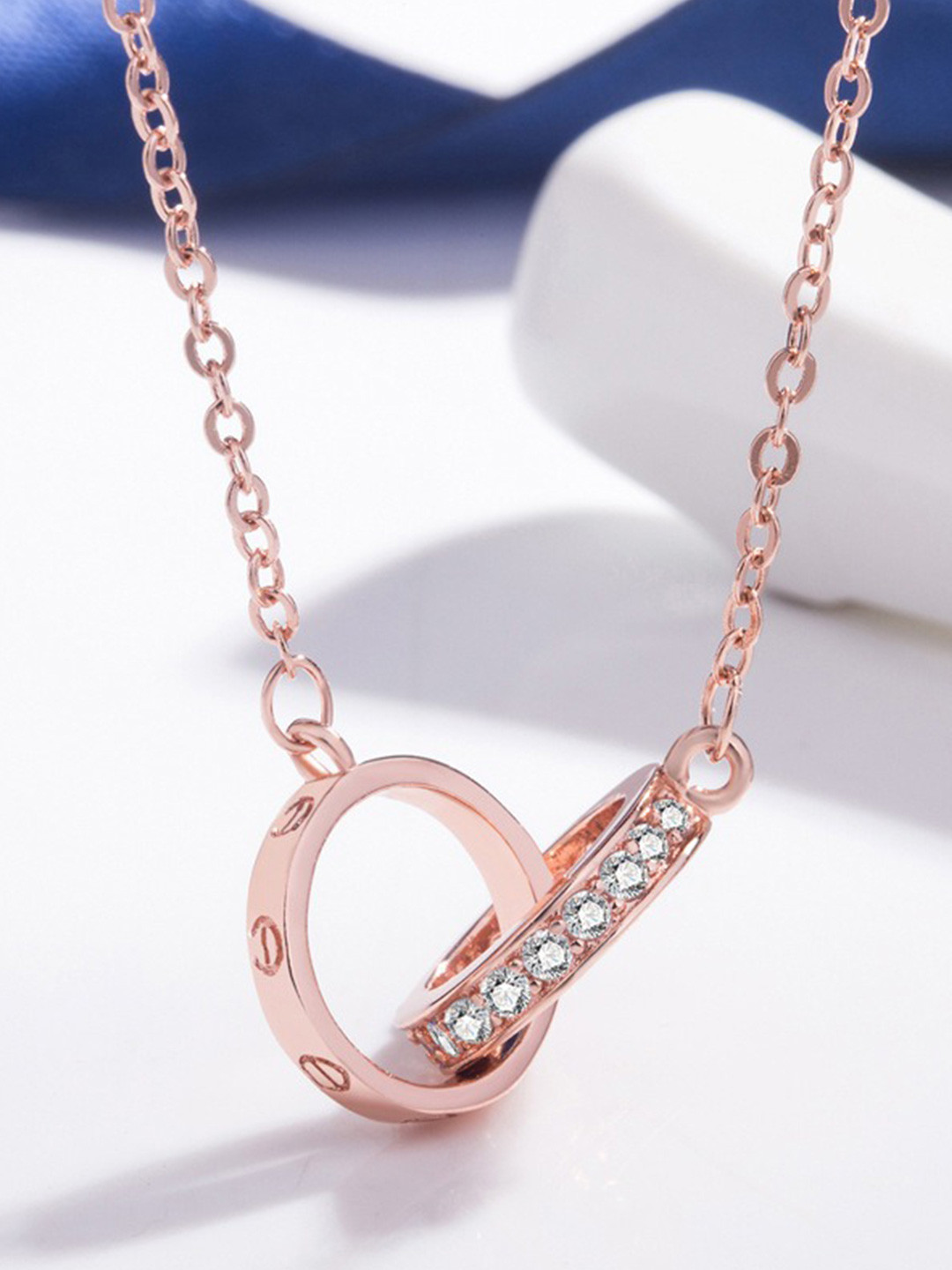 MYKI Rose Gold-Plated Interlock Pendant With Chain