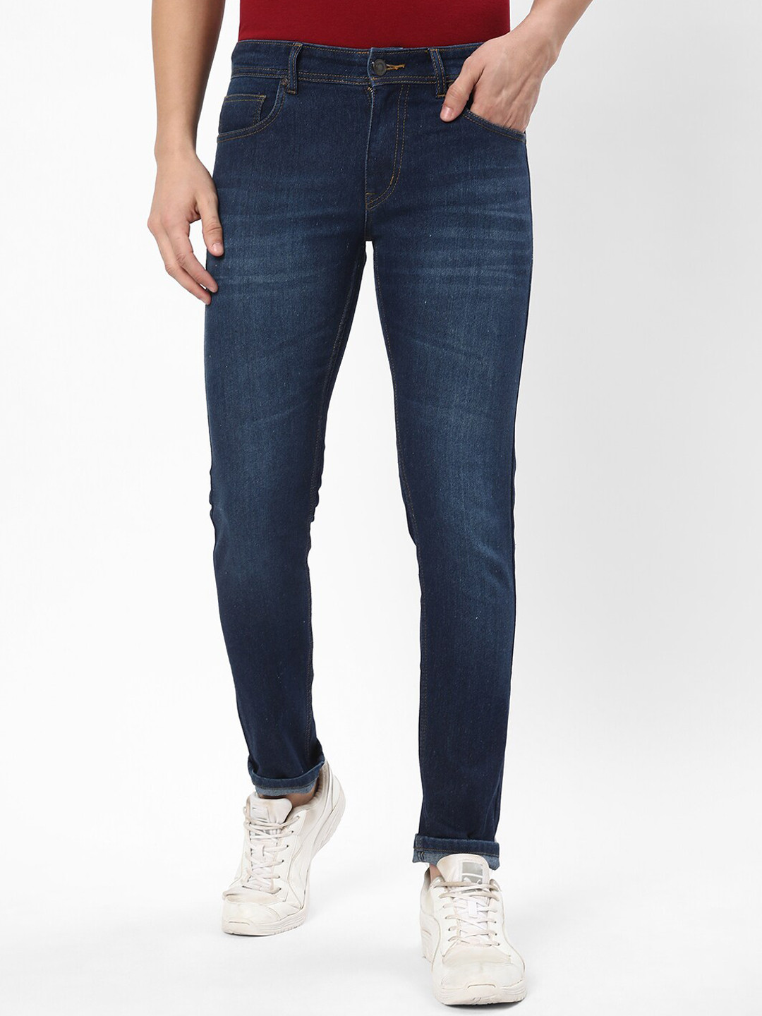 R&B Men Slim Fit Heavy Fade Medium Shade Clean Look Jeans