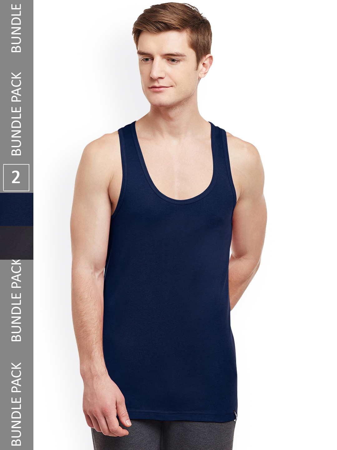 BODYX Pack Of 2 Pure-Cotton Sports Innerwear Vests BX213-NVYBLK-PO2-80