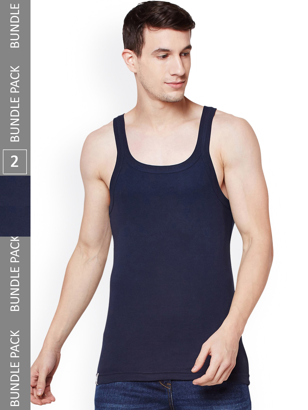 BODYX Pack of 2 Super Soft Combed Cotton Gym Innwear Vests - BX211-NVY-PO2-80