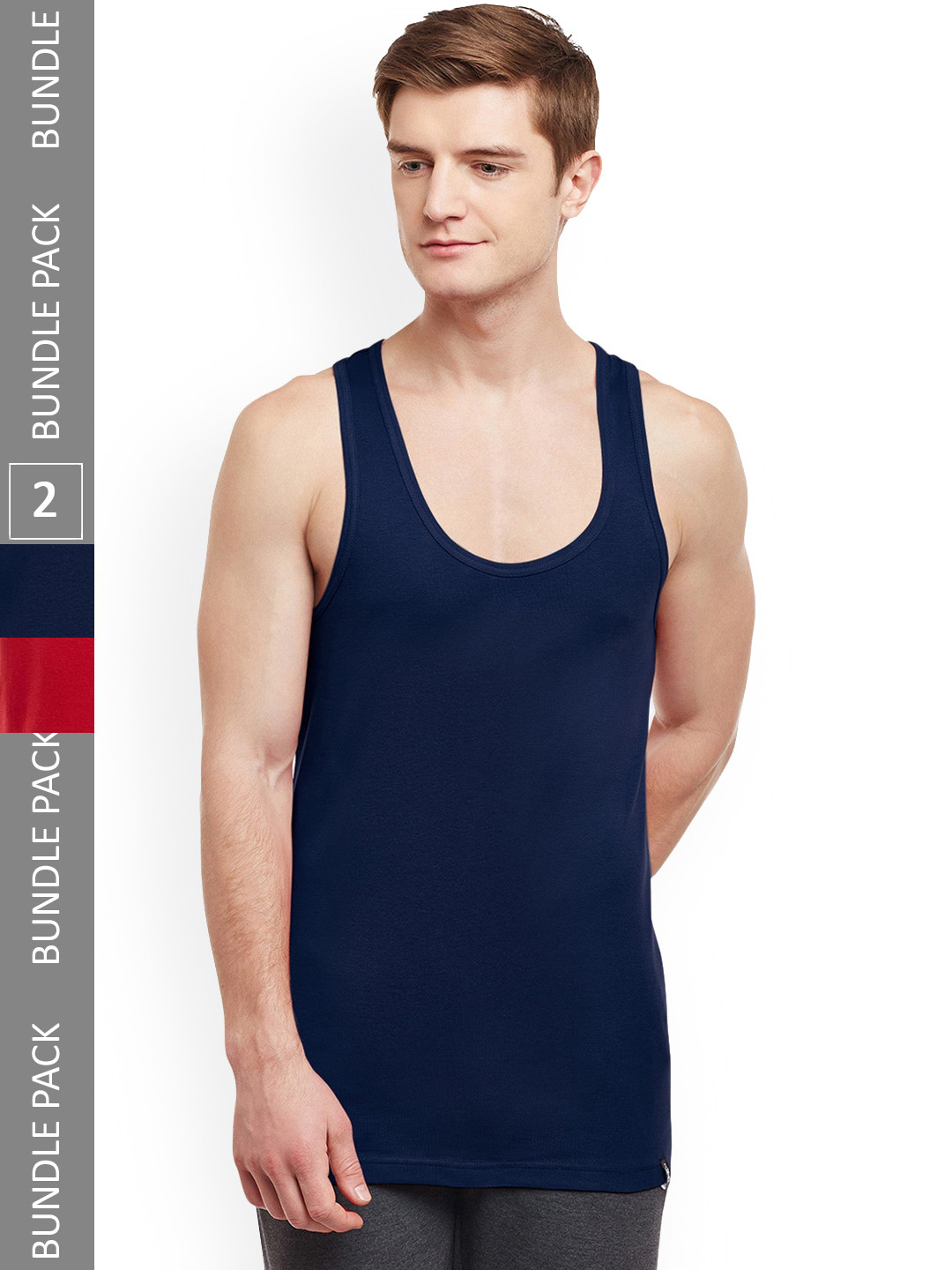 BODYX Pack of 2 Super Soft Combed Cotton Gym Innwear Vests BX213-NVYRE-PO2-95-