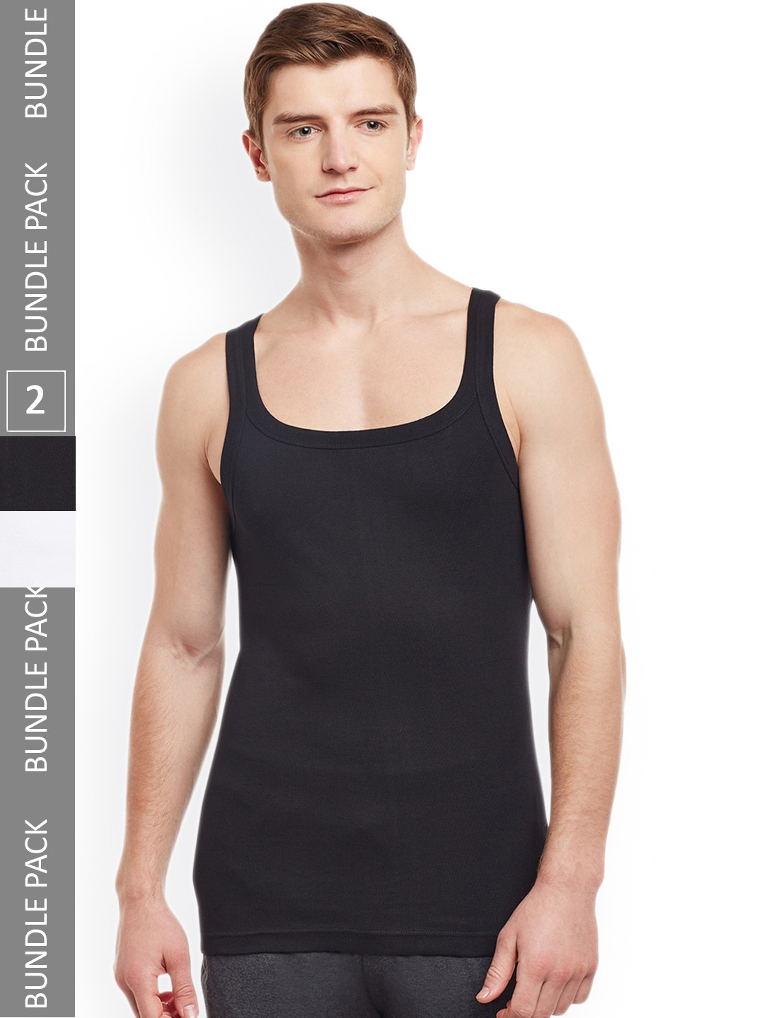 BODYX Pack Of 2 Sleeveless Sports Innerwear Vests BX211-WHBLK-PO2-95