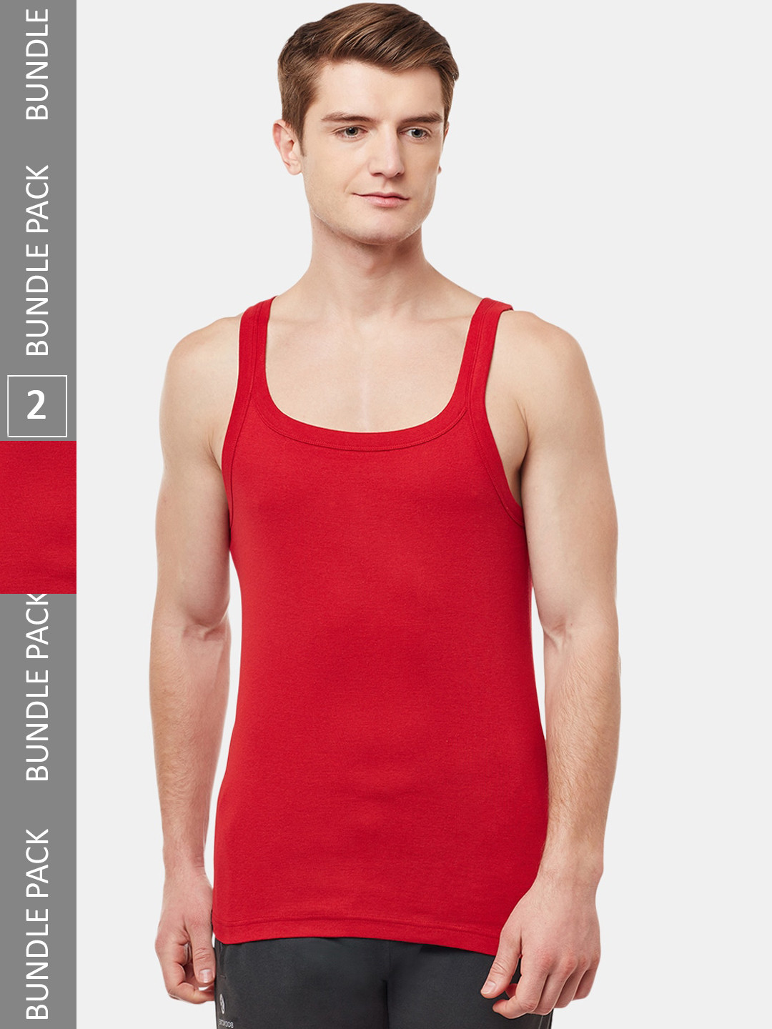 BODYX Pack Of 2 Round Neck Cotton Sports Innerwear Vests BX211-RED-PO2-95