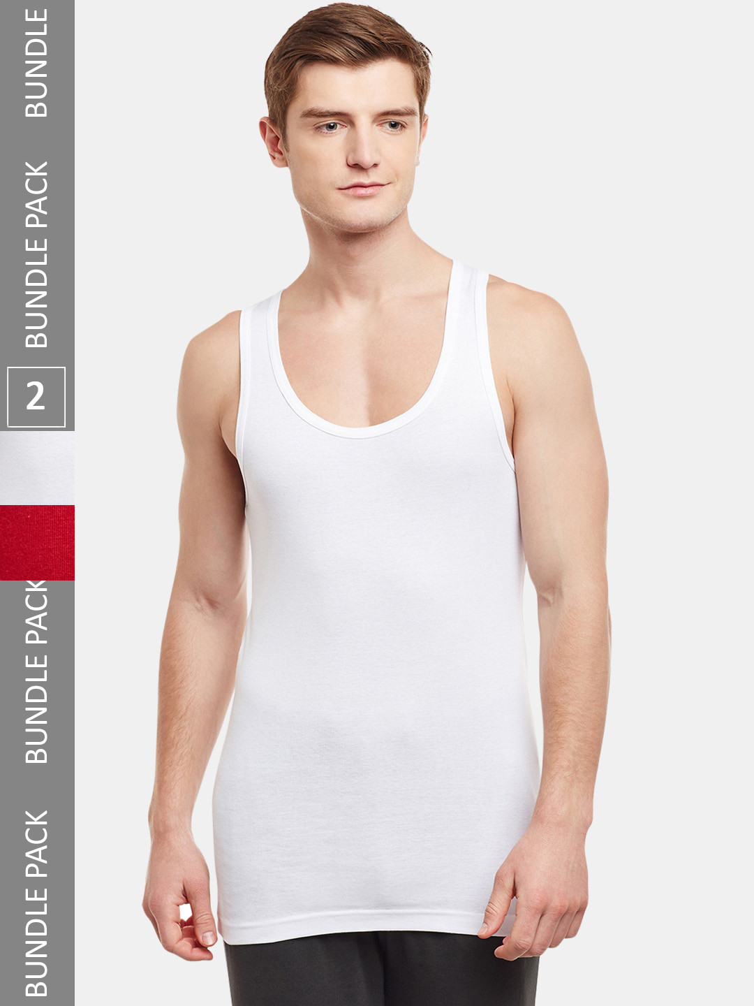 BODYX Pack Of 2 Pure Cotton Gym Innerwear Vests BX213-WHRE-PO2-95