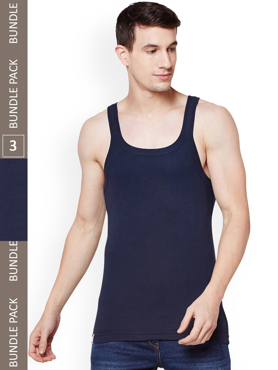 BODYX Pack Of 3 Pure-Cotton Gym Vests BX211-NVY-PO3-80