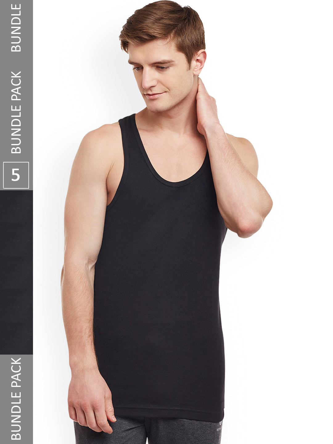 BODYX Pack Of 5 Pure Cotton Gym Innerwear Vests BX213-B-5-80