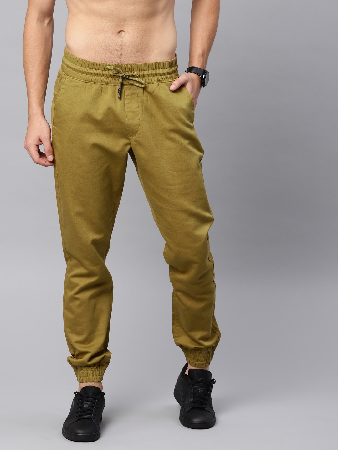 Buy HRX By Hrithik Roshan Men Khaki Regular Fit Solid Joggers  Trousers  for Men 1829917  Myntra