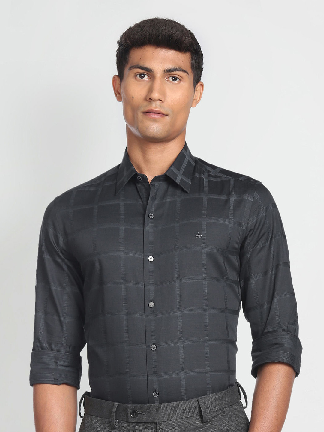 Arrow New York Slim Fit Windowpane Formal Twill Pure Cotton Shirt