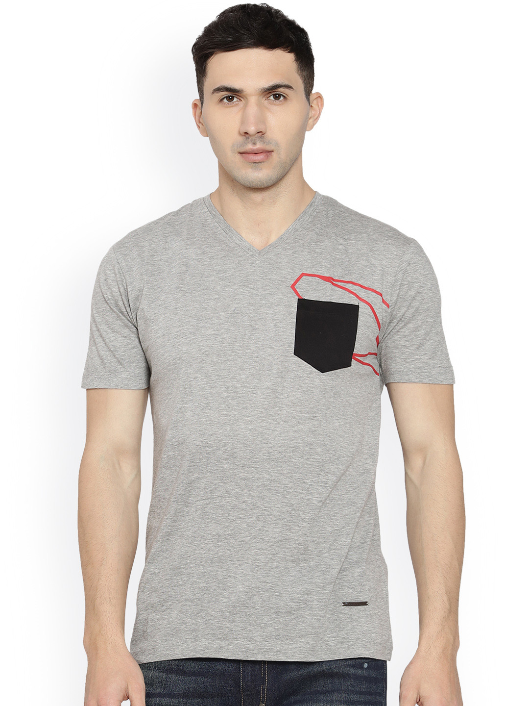 Buy RARE RABBIT Men Grey Printed V Neck 